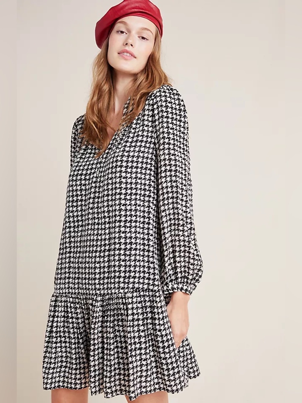 Maeve Black and White Houndstooth Button Front Top xs - Picture 2 of 9